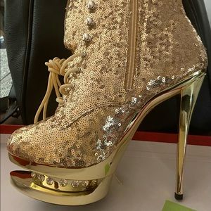 Womens Gold Sequence Stripper Heels